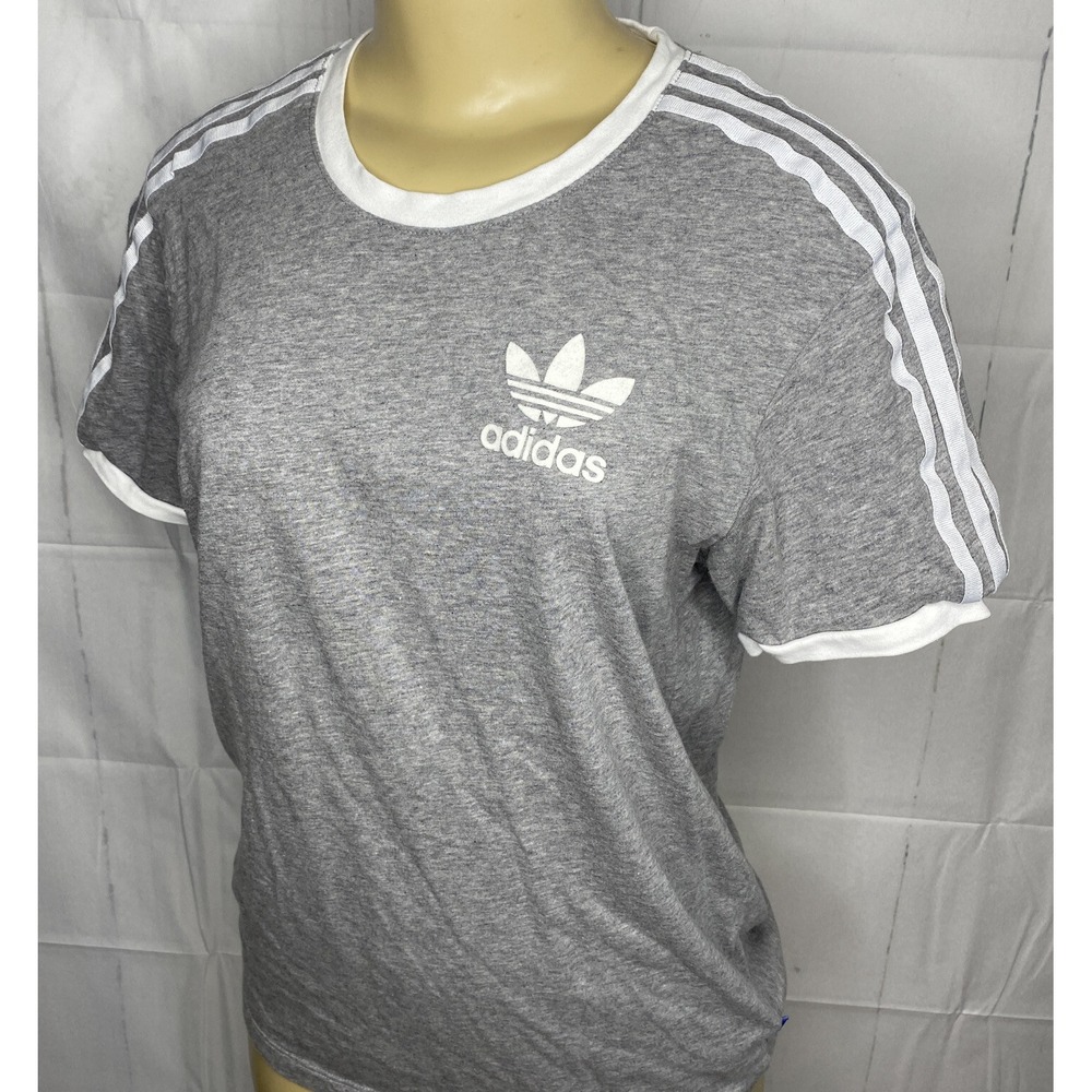Adidas Originals Shirt Crewneck Trefoil Firebird Boyfriend Tee Gray Women XS